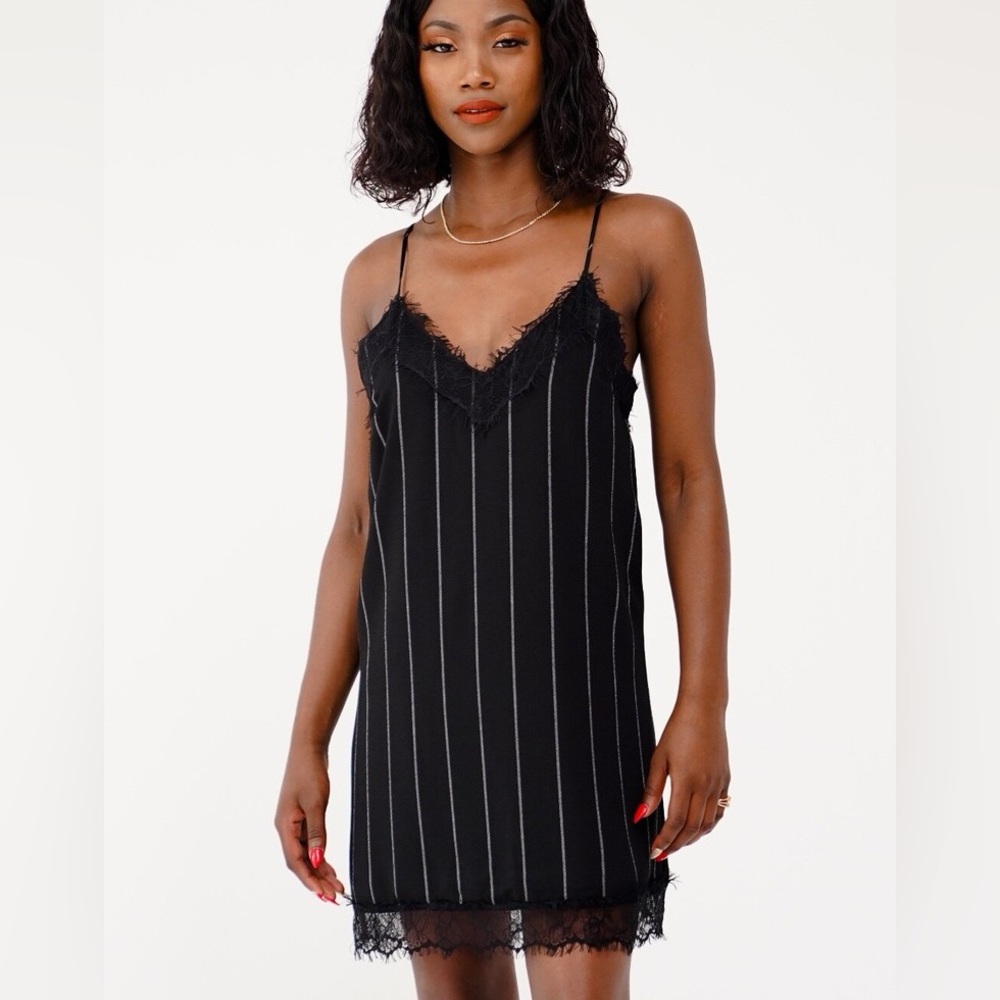 Mango Black and White Striped Lace Chemise